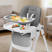 3 in1 High Chair, Easy Clean Foldable Highchair with Adjustable Height, Reclining Mode, 5-Point Safety, Removable Tray, Lockable Wheels, Washable Cushion, Idealfor Babies & Toddlers, Grey