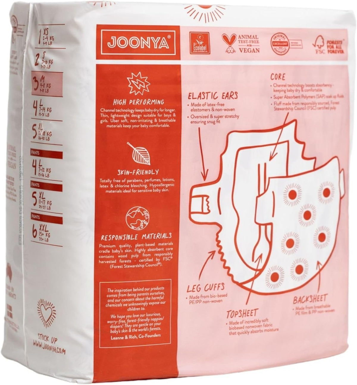 Joonya Baby Nappies, Size 2 S (3-6 kg) - 1 Bag of 30 - Non Toxic, Eco-Friendly, High Absorbency, Overnight Use, Ultra Slim & Soft - Made in Denmark