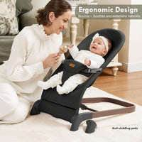 Foldable Baby Bouncer, Baby Seat with 3 Adjustable Heights, Portable Newborn Rocker, Ergonomic Bouncy Seat for Natural Bounce, Bouncer for Babies 0-6 Months,Black