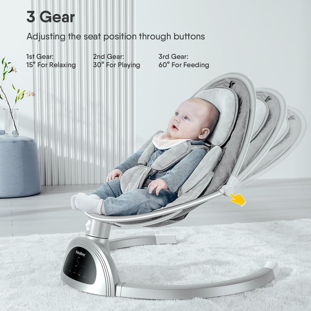 BabyBond Baby Swings for Infants, Bluetooth Infant Swing with Music Speaker, 3 Seat Positions, 5 Point Harness Belt, 5 Speeds (Silver)