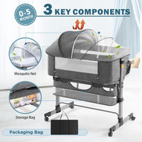 Bedside Baby Bassinet with Mosquito Net, Storage Basket & Travel Bag – 6 Adjustable Heights, Lightweight Aluminum Portable Sleeper for Newborns 0-5 Months