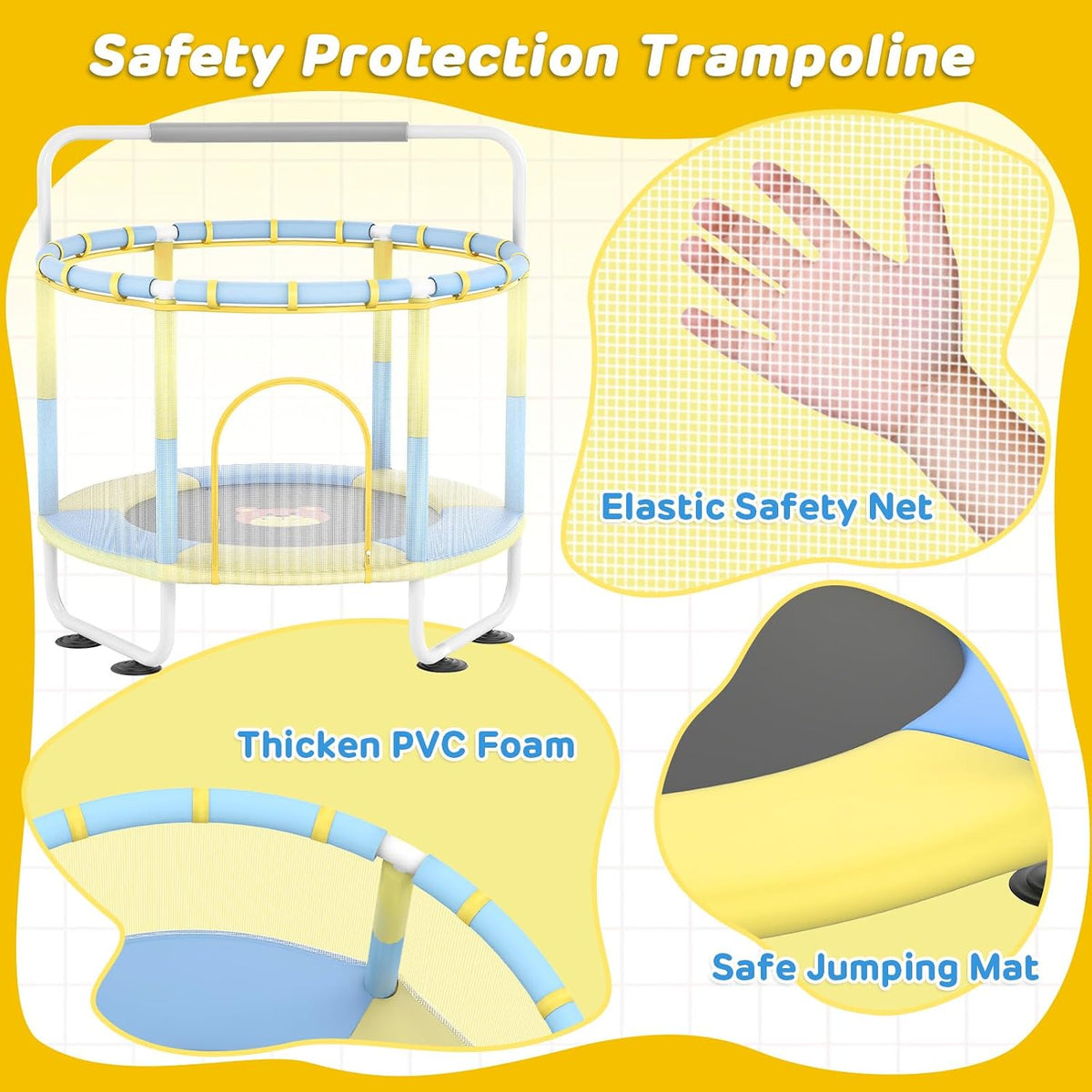 Advwin Kids Trampoline, Indoor Outdoor Rebounder w/Safety Enclosure Net