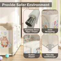 Baby Play Pen 120*180cm for Toddlers with Pattern Anti-Slip Sturdy Play Yards Fence with 50 Balls, 4 Pull Rings, Ball Storage & Zipper Door (Beige)