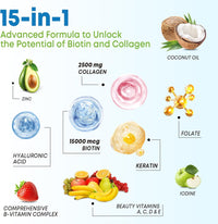 2 Pack Biotin Gummies with Collagen & Keratin for Hair Skin Nails- Women Men, Kids - 120 gums