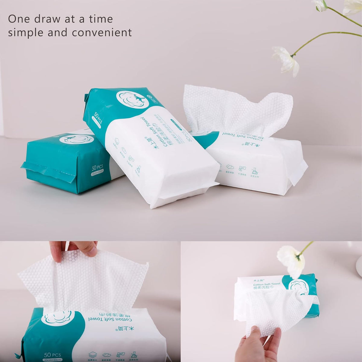 Reyoung, 100% Cotton Facial wipes, (150 Counts) 20 * 20CM Disposable Face Towel Lint Free, Dry Wet Use for Sensitive Skin, Facial Cleansing,Makeup Removing, Surface Cleaning