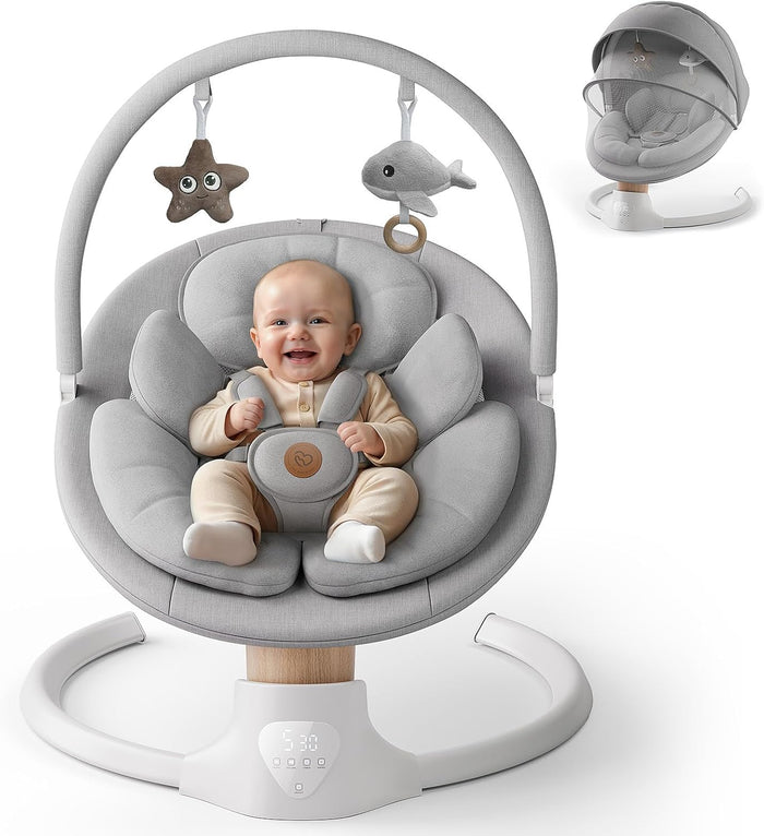 Baby Swings for Infants, FasonBaby Electric Baby Swing with 10 Preset Melodies, 5 Speeds, Remote Control and Bluetooth - Portable Infant Swing for Indoor and Outdoor(Grey)