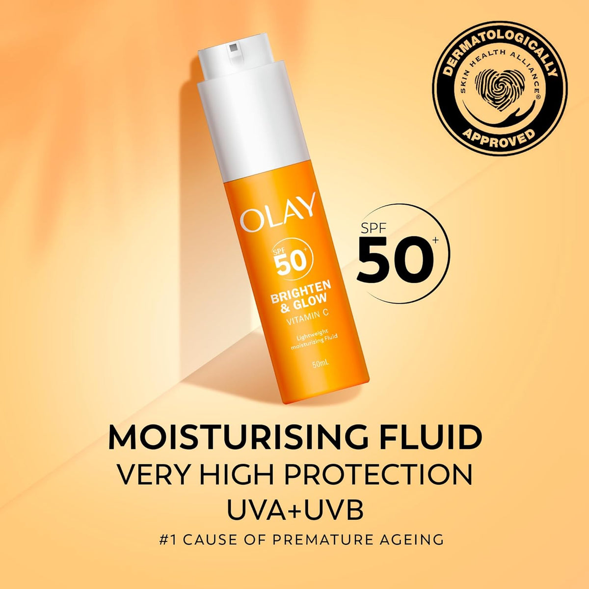 Olay Vitamin C Brighten & Glow 3in1 Moisturising Fluid SPF50+ Hydrating Skincare Moisturiser