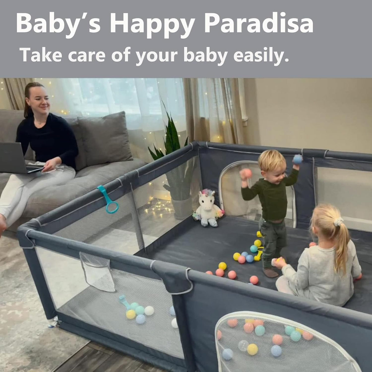 Baby Playpen, 120 * 120cm Playyard Play Pens with 50 Balls,Mat and bag