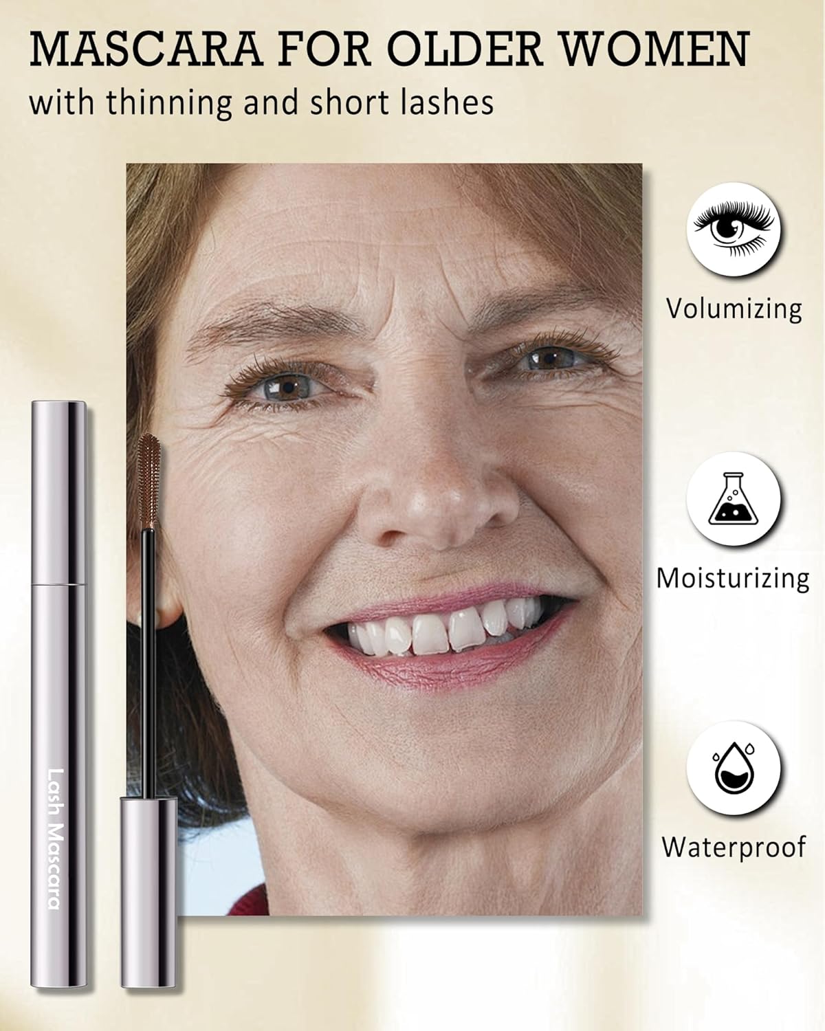 Brown Mascara for Older Women 60 Plus, Hypoallergenic Prime Mascara for Sensitive Eyes,Waterproof Long Lasting-02