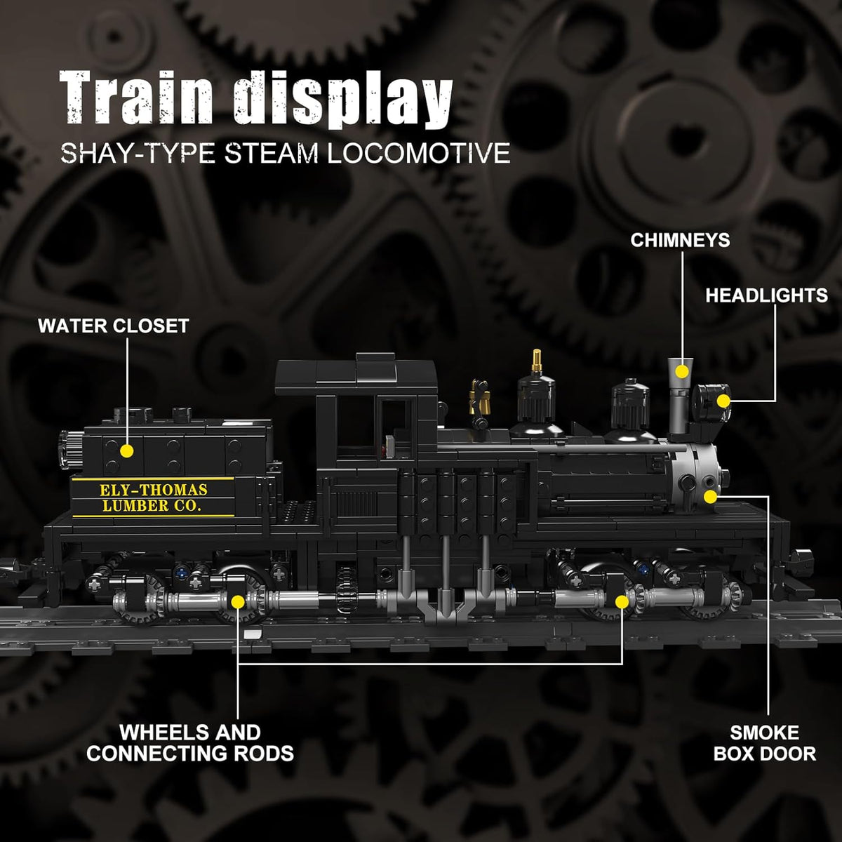 Mould King Shay Steam Locomotive Train Building Kit with Light, RC Train Model Set with Tracks, Display Model Toy for Adults (880 PCS)