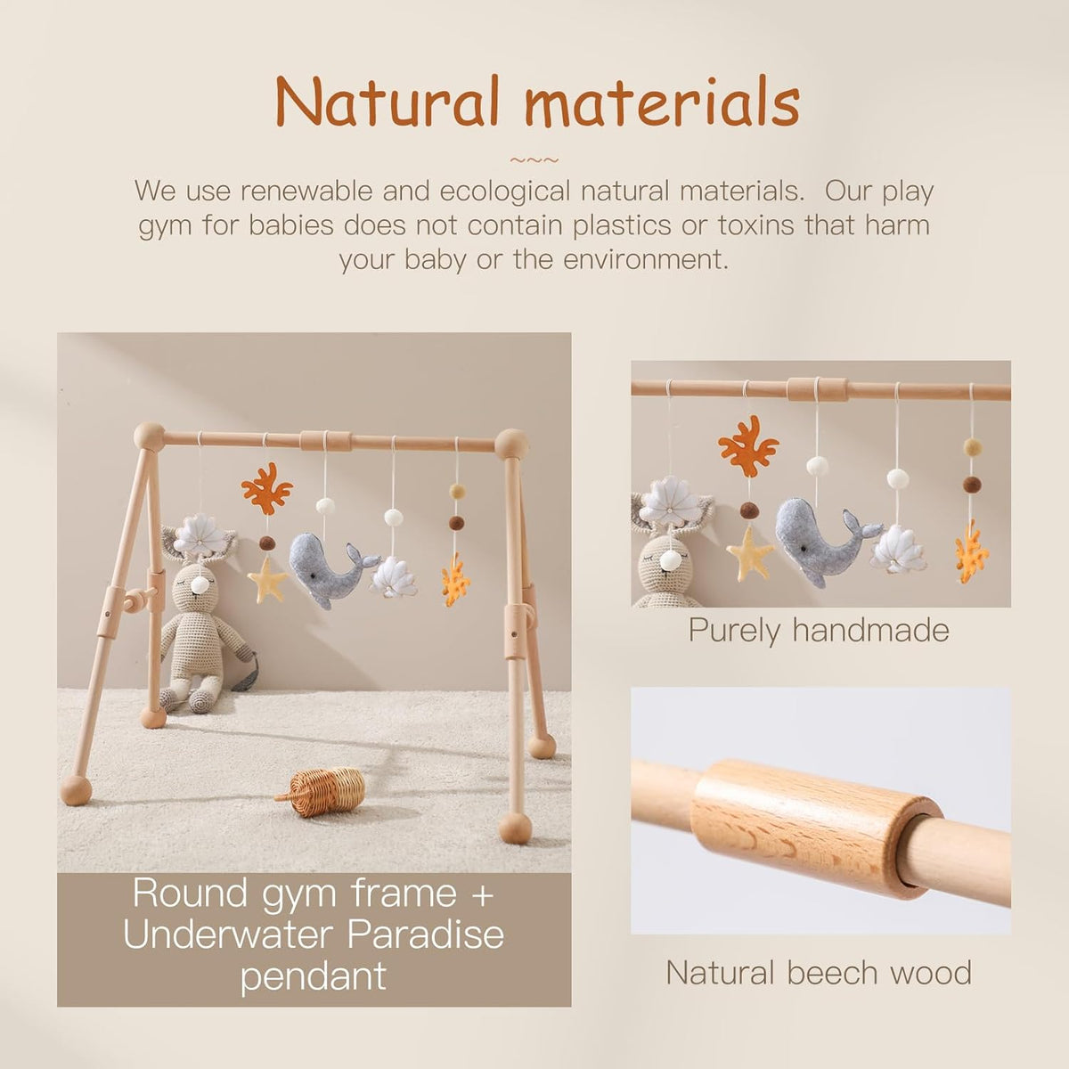Promise Babe Baby Play Gym Wooden Infant Activity Gym with 5 Detachable Toys