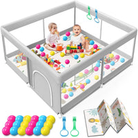 Baby Playpen with Mat, 120*120cm Playpen with Mat Waterproof for Babies and Toddlers,Grey