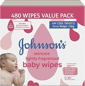 Johnson's Baby Skincare Lightly Fragranced Baby Wipes 6 x 80