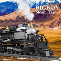 Ruikytech Big Boy Steam Train Building Block Toy, Articulated Train Display Model Set with Tracks, 1608 Pieces, Black, Classic Style, Adult