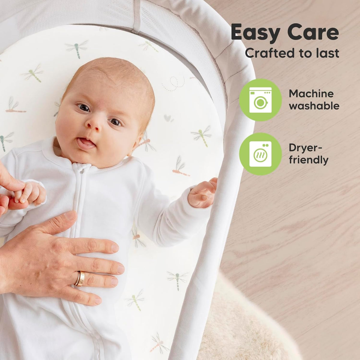 2-Pack Organic Bassinet Sheets for Girls, Boys - 100% Cotton Bassinet Mattress Sheets(Meadow)