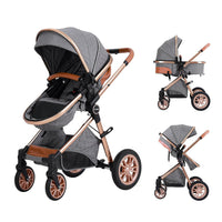 Luxury 2-in-1 Baby Stroller, Foldable Travel Stroller for Newborn to Toddler, Convertible Stroller with All-Terrain Wheels and UPF 50+ Canopy, Baby Glide Gray Stroller