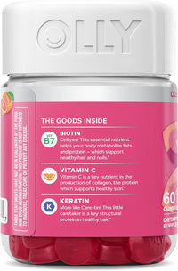 OLLY Hair Skin and Nails Gummies - Undeniable Beauty with Biotin 2500mcg Per 2 Gummies, Keratin & Vitamin C - Supports Healthy Hair, Skin, & Nails - Grapefruit Flavor - 60 Count