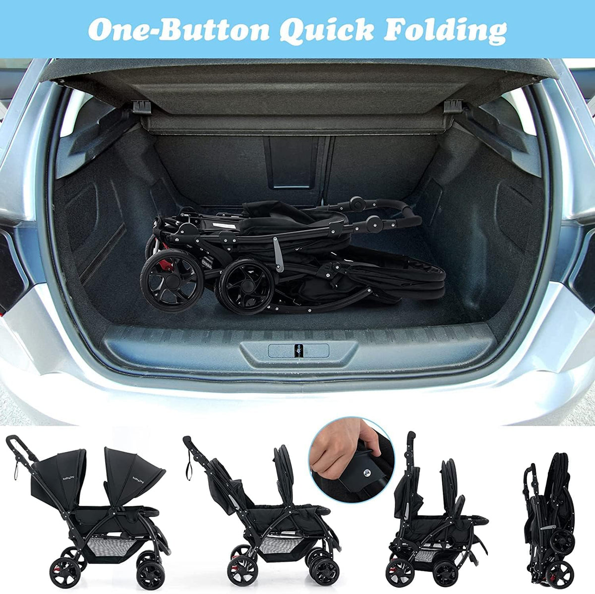BABY JOY Foldable Tandem Twin Stroller