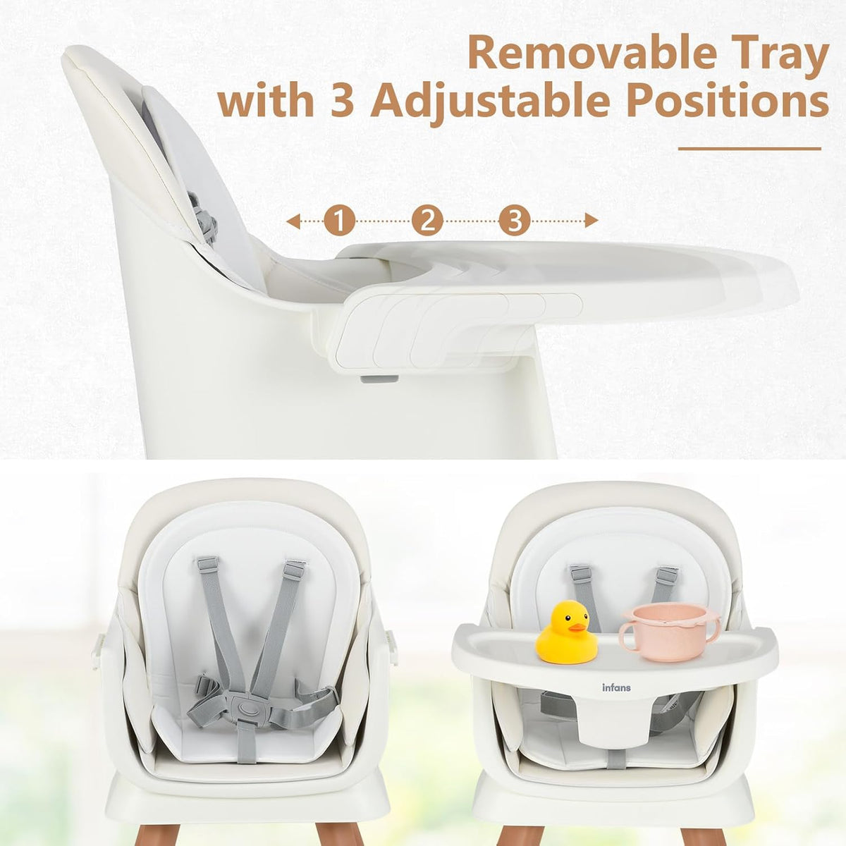 INFANS 8 in 1 Baby High Chair, Convertible Highchair for Babies and Toddlers (White)