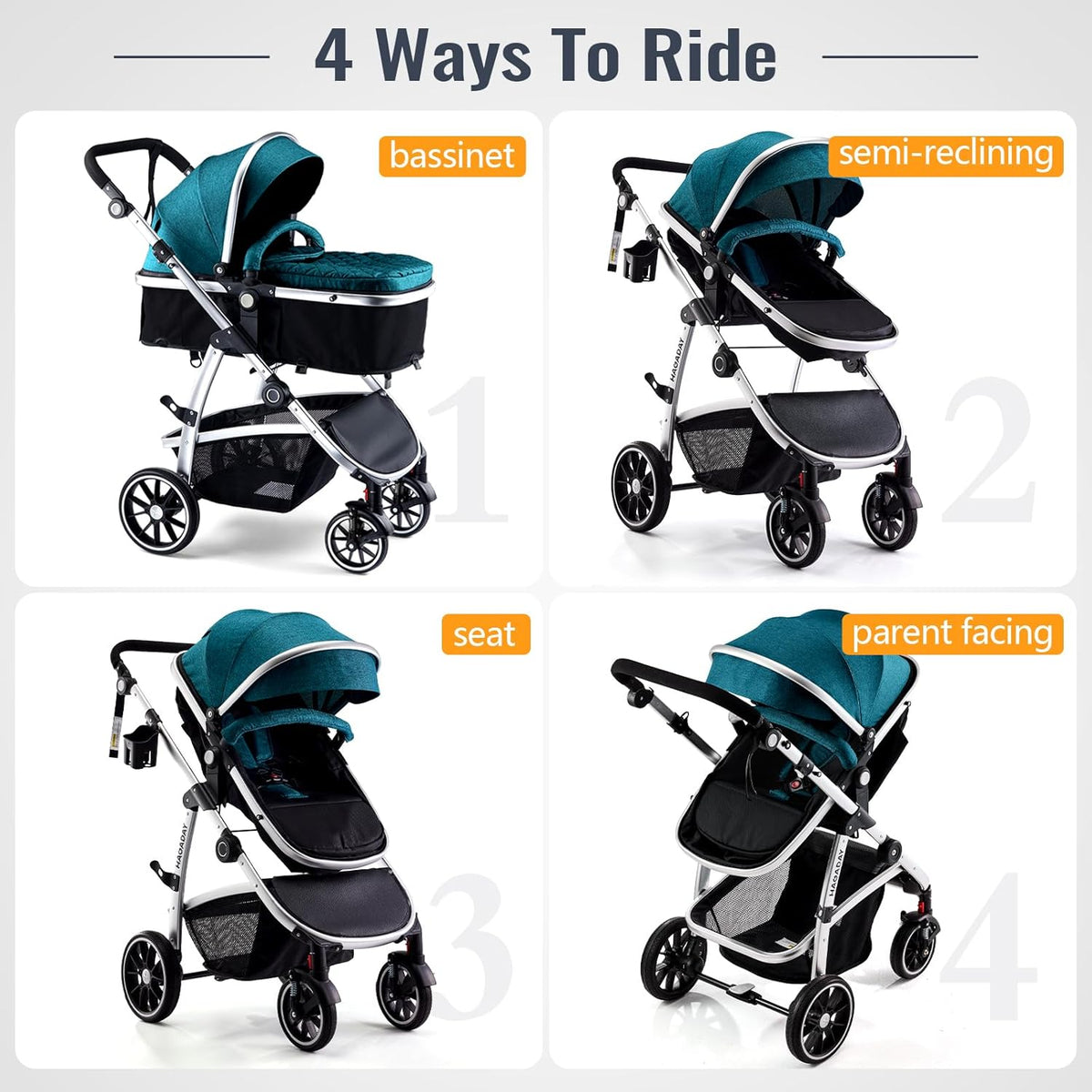 Baby Stroller, 2-in-1 Reversible Toddler Seat with Bassinet Mode, Foldable Infant Stroller with Canopy