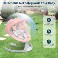 Bioby Baby Swing for Infants with 5 Natural Sway Speeds, Portable Music for 5-20 Lb,0-12 Months Pink