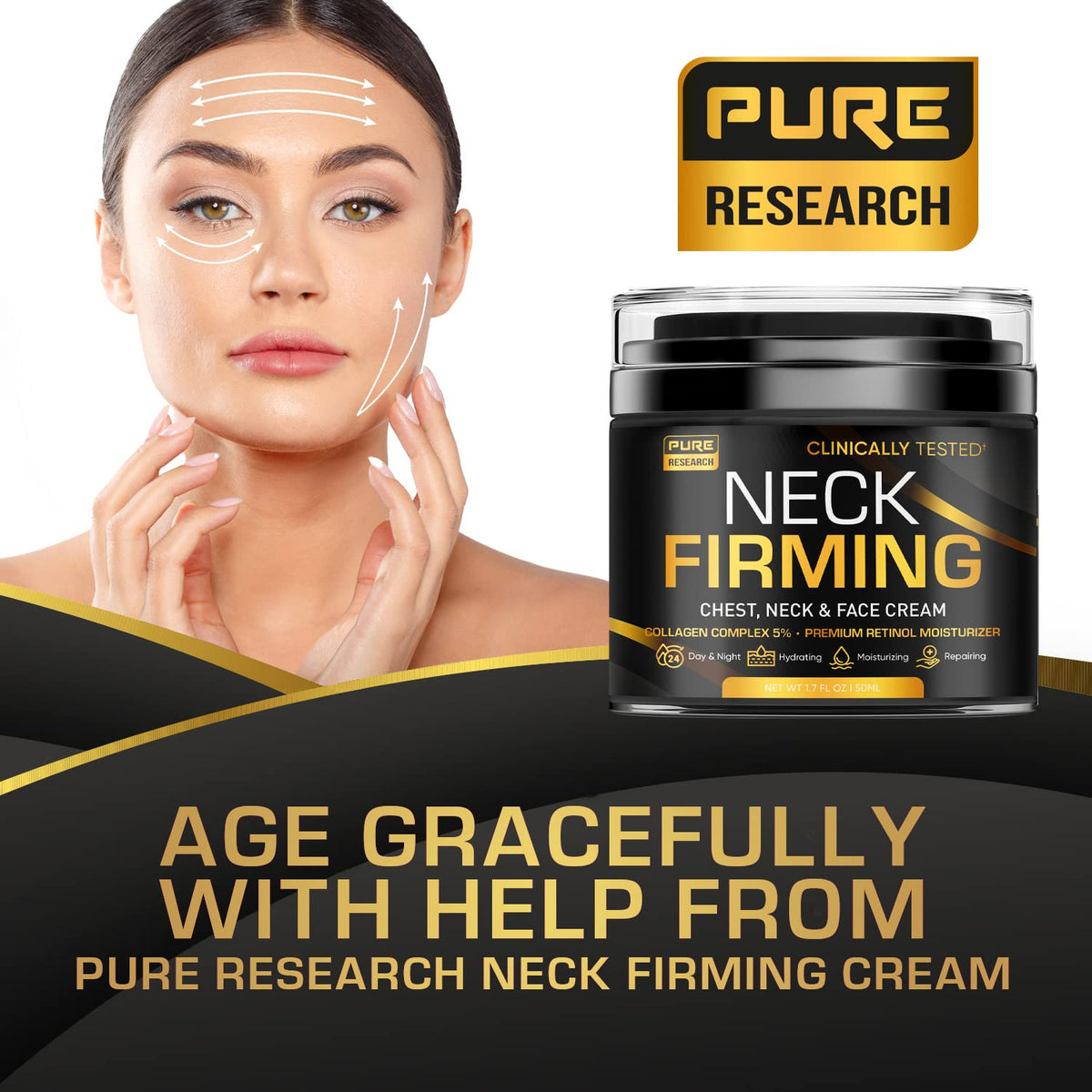 PURE RESEARCH Neck Firming Cream - Anti Wrinkle Cream Day & Night Face Neck and Décolleté Cream