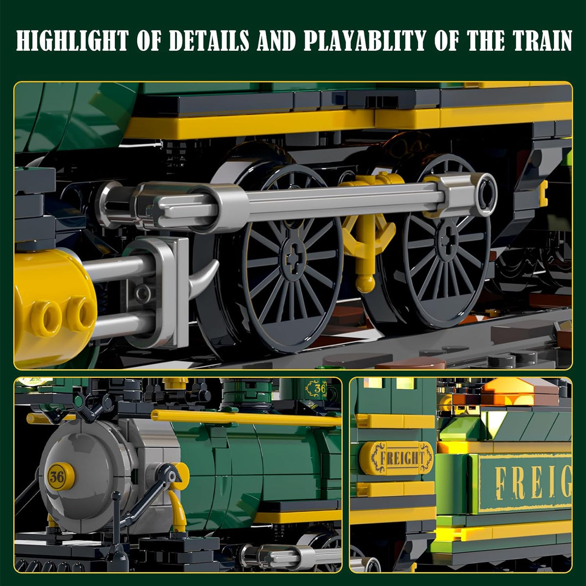 Funwhole Wild West Freight Train Lighting Building-Bricks Set - Classic 4-4-0 Locomotive Model 1524 Pcs Ideas Kit for Adult and Teens