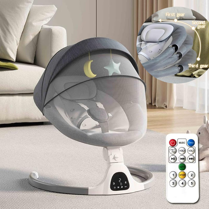 Baby Swings for Infants to Toddler-Electric Bluetooth Infant Swing with Remote Control, Rocker with 5 Speeds, 5-Point Harness,3 Seat Positions,12 Preset Lullabies (Grey)