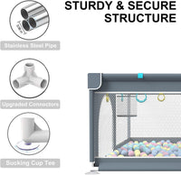 Baby Playpen 200 x 160 cm, Extra Large Baby Play Pen with 50 Ocean Balls, 4X Pull Rings