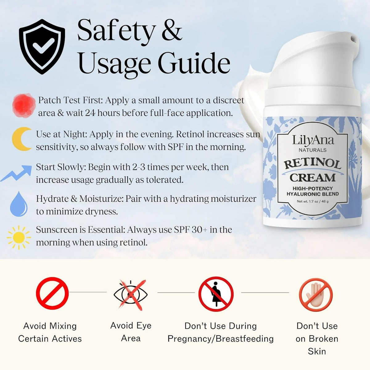 LilyAna Naturals Retinol Cream - Made in USA, Anti Aging Moisturizer for Face and Neck,Wrinkle, Retinol Complex - 1.7oz