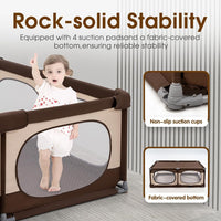 Baby Playpen, 150x180CM Play Pen for Babies & Toddlers, Brown