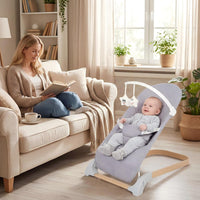 Portable Baby Bouncer Seat, Newborn to Toddler(0-12 Months), 3 Modes of Use with Rocker and Stationary, Convenient Babies Bouncer Seat and Portable Baby Chair Includes Toys Bar & Hanging Toys