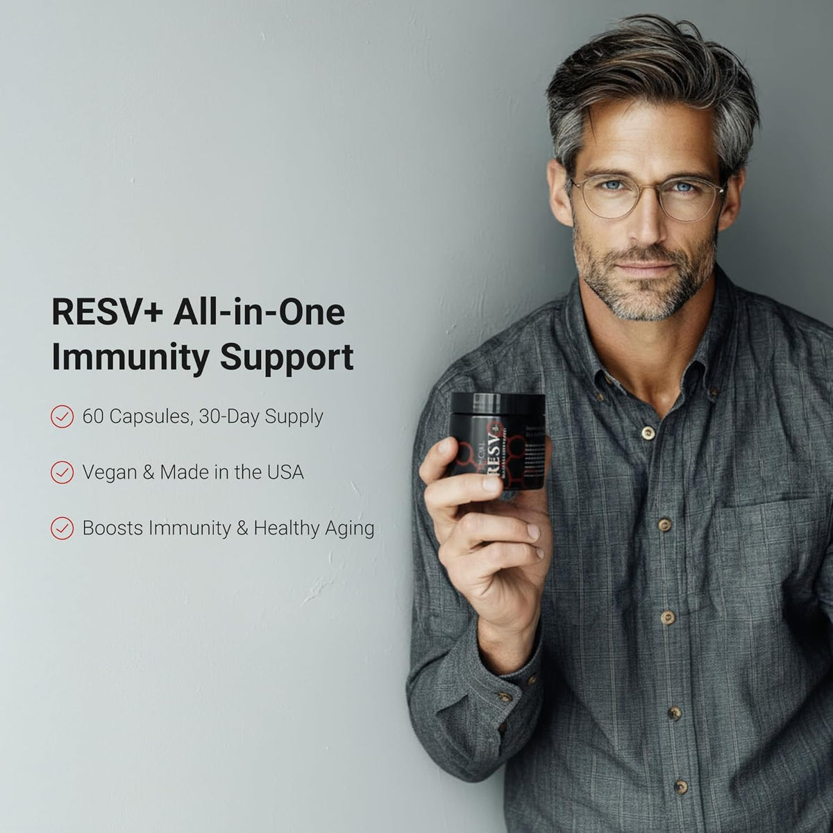 LifeCell ResV+ All-in-One Immunity Supplement – Resveratrol, Vitamin C, and D – Supports Healthy Aging, Skin Hydration, Joint and Heart Health – 100% Vegan – 60 Capsules – 30-Day Supply