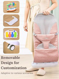 Baby Bouncer 4-in-1 with Wheels, Detachable Piano, Feeding Tray, Play Bar, Pink