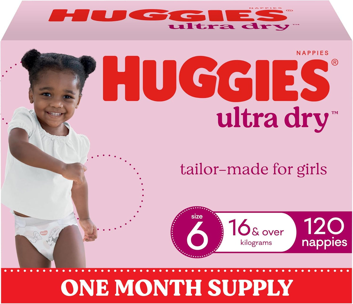 Huggies Ultra Dry Nappies Girls Size 6 (16+kg) 120 Count