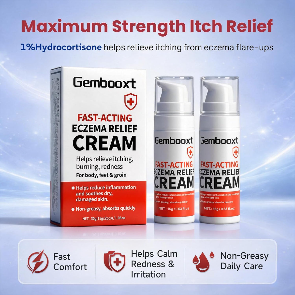 2026 Upgrade Eczema Cream【GMP Certified - Maximum 1% Hydrocortisone Strength】Eczema Relief Cream【NO.1-24H Deep Soothing】Fast-Acting Skin Recovery Tech for Rash, Redness, Inflammation & Bug Bites, 2PCS