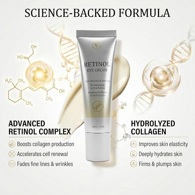 Retinol Under Eye Cream for Dark Circles and Puffiness, 1 Fl Oz | Retinol Eye Cream for Fine Lines, Firming & Moisturizing Skin Care Formula for Women & Men