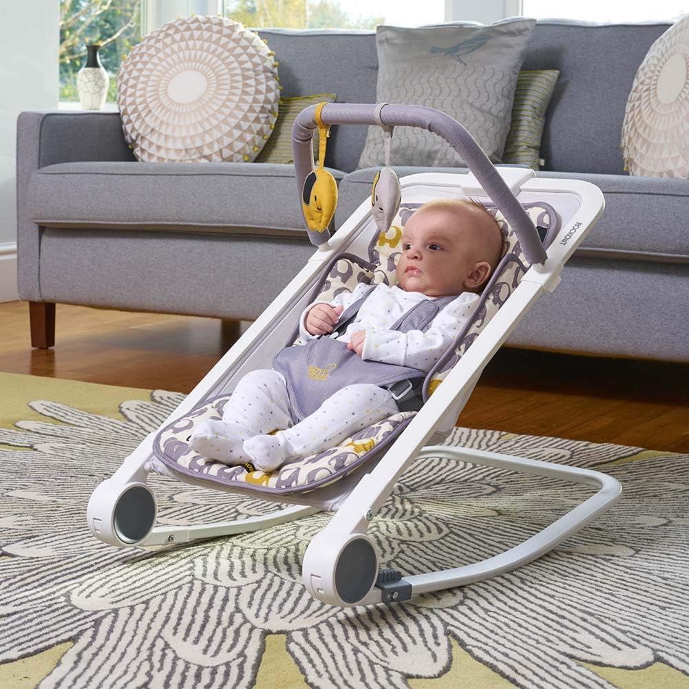 BABABING | Rockout 2 Baby Rocker | 3 Position Reclining Baby Bouncer with Ellie Elephant Print