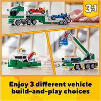 LEGO® Creator 3in1 Race Car Transporter 31113 Toy Truck and Trailer Building Kit;Car Transporter Toy;Crane Toy or Tugboat