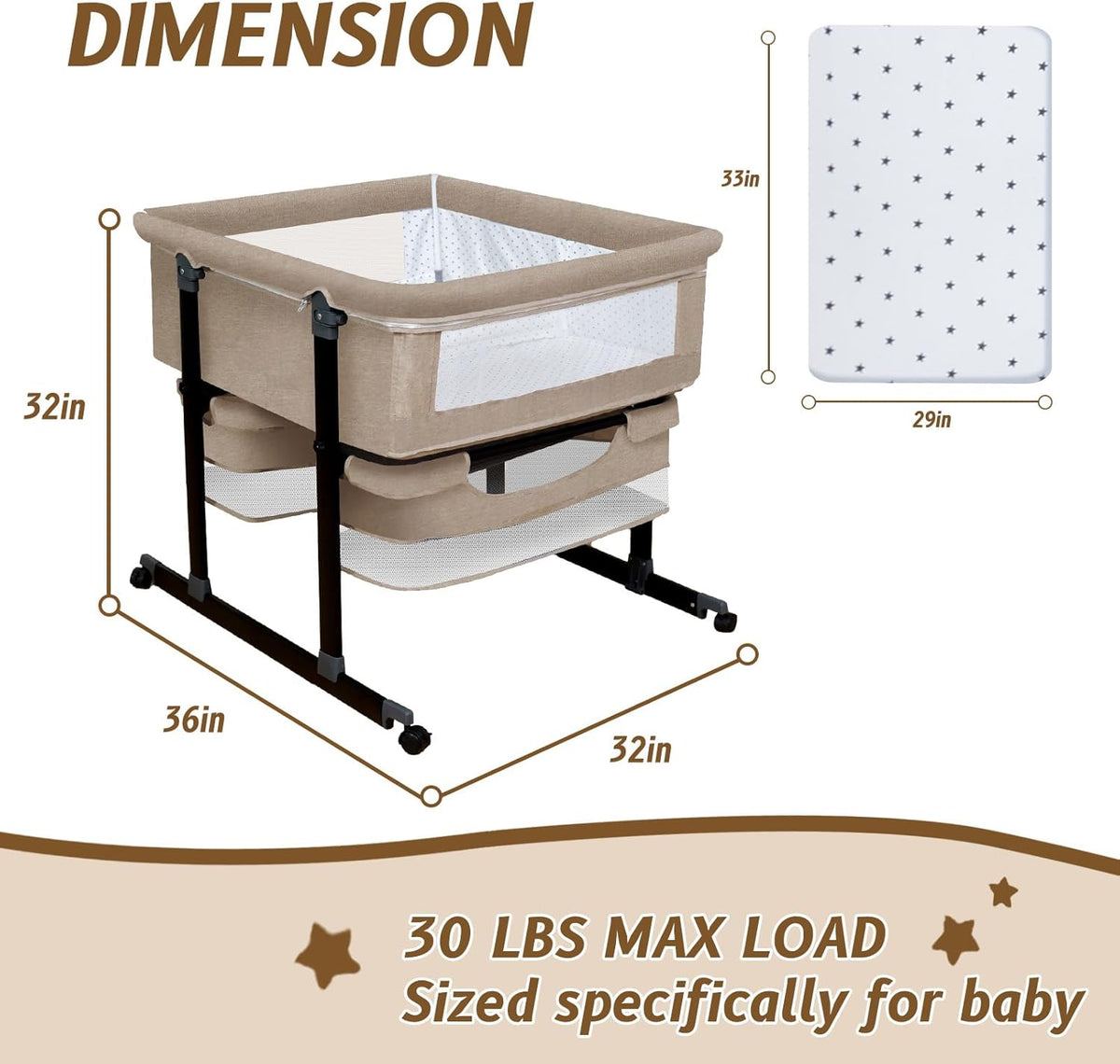 Twin Bassinet for 2 Babies, Double Bassinet for Twins with Mosquito Net & Storage Basket, Portable Foldable Bedside Sleeper for Newborns, Khaki