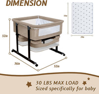 Twin Bassinet for 2 Babies, Double Bassinet for Twins with Mosquito Net & Storage Basket, Portable Foldable Bedside Sleeper for Newborns, Khaki