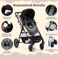 High Landscape Baby Stroller, 2 in 1 Convertible Baby Pram Jogger with Adjustable Canopy (Black)