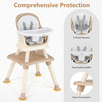 INFANS 8 in 1 Baby High Chair, Convertible Highchair for Babies and Toddlers(Light Brown)