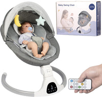 Baby Swing for Infants, with Bluetooth Remote Control Timing Function and 10 Music 5 Swing Speeds 3 Seat Positions Baby Bouncer for Boy Girl Indoor & Outdoor Use (Gray)