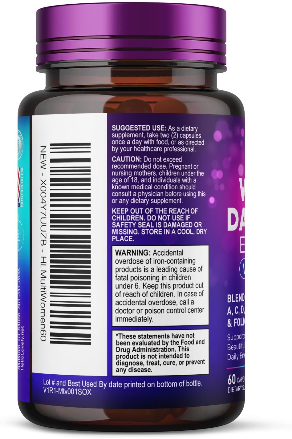 Click to see full view Multivitamin for Women - 3X Strength Daily Women Multivitamin, Vitamins A, D, C, E, Biotin, Folic Acid, Calcium, & Iron, Complete Multi Vitamin for Beautiful Hair & Skin, Bottled in USA, 60 Capsules