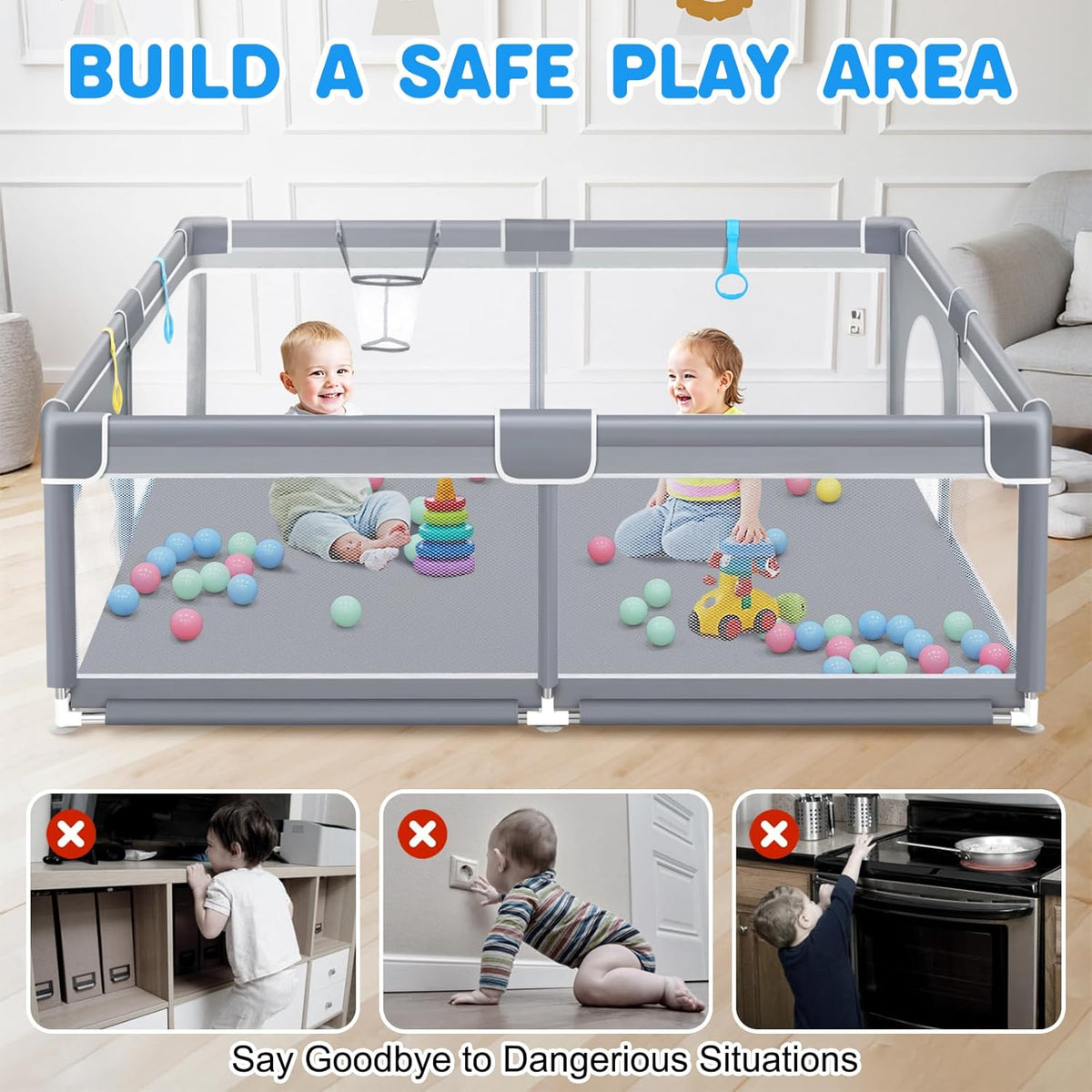 Baby Playpen, 120 * 120cm Playyard Play Pens with 50 Balls,Mat and bag