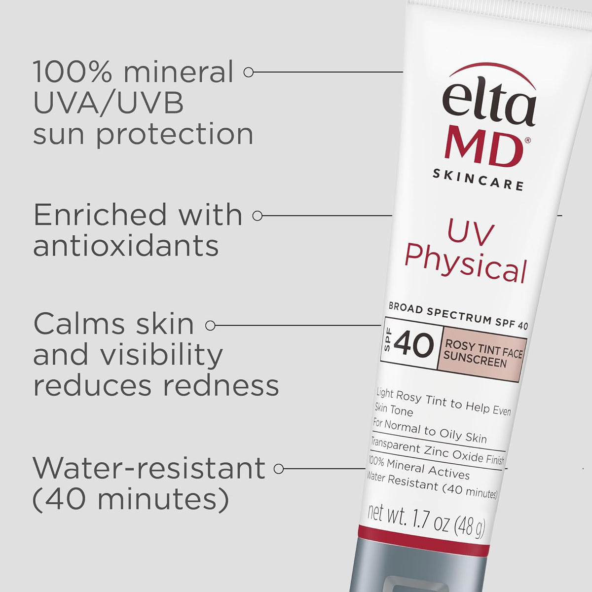 EltaMD UV Physical Tinted Sunscreen for Face, 100% Mineral Active Sunscreen