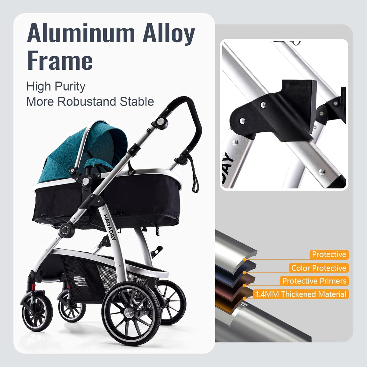 Baby Stroller, 2-in-1 Reversible Toddler Seat with Bassinet Mode, Foldable Infant Stroller with Canopy