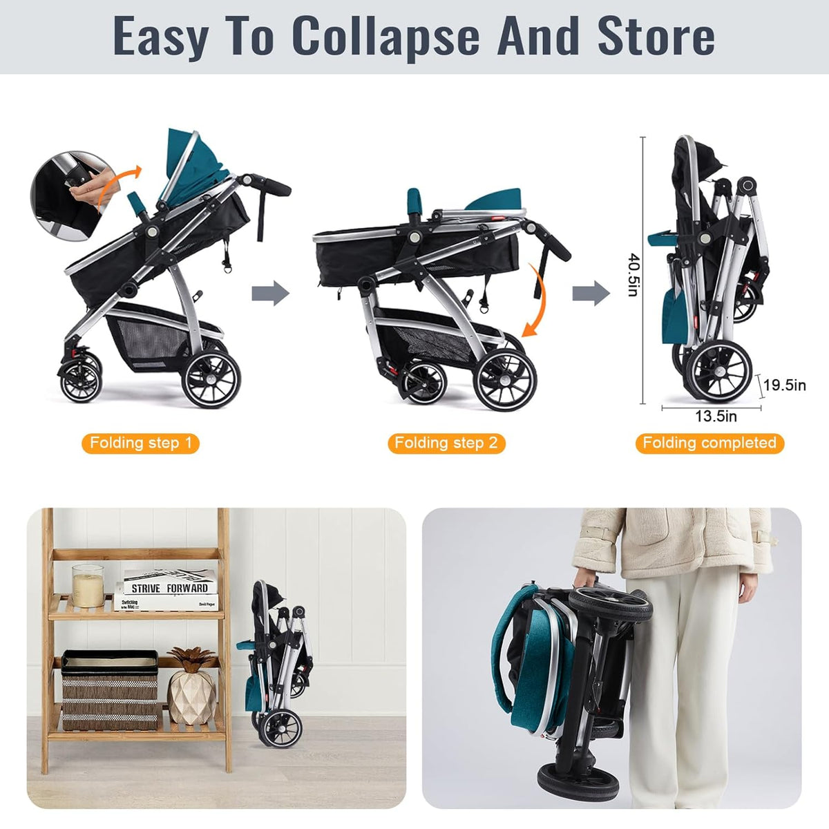 Baby Stroller, 2-in-1 Reversible Toddler Seat with Bassinet Mode, Foldable Infant Stroller with Canopy