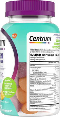 Centrum MultiGummies for Women 18 and Over, 100 Count | Contains Vitamin D3, B Vitamins and Antioxidant Vitamins C and E, Gluten Free, Non-GMO Ingredients, GLP-1 Support